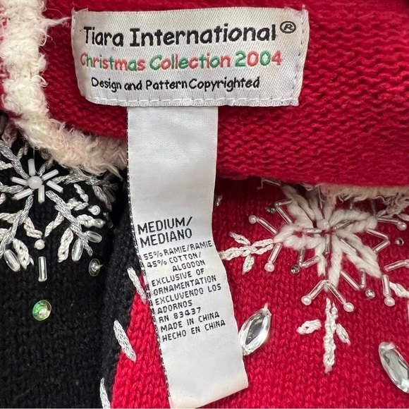 Vintage Tiara International Red Holiday Sweater Tacky Christmas Cardigan Festive - Picture 7 of 8